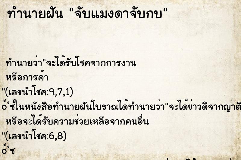 ทำนายฝันจับแมงดาจับกบ ทำนายฝันทำนายฝันจับแมงดาจับกบ