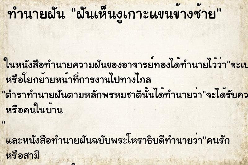 ทำนายฝันทำนายฝันฝันเห็นงูเกาะแขนข้างซ้าย