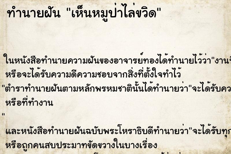 ทำนายฝันเห็นหมูป่าไล่ขวิด ทำนายฝันทำนายฝันเห็นหมูป่าไล่ขวิด