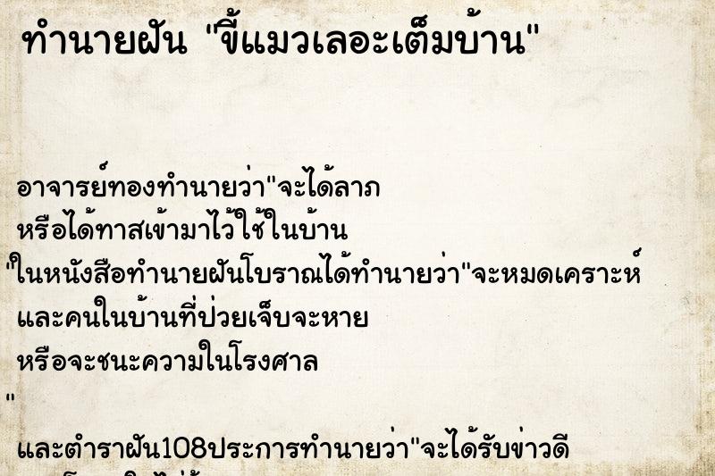 ทำนายฝันทำนายฝันขี้แมวเลอะเต็มบ้าน
