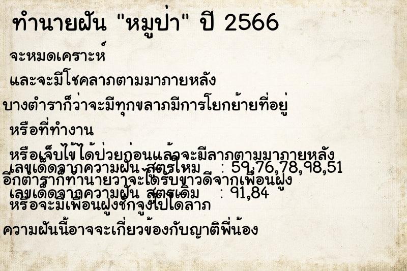 ทำนายฝัน หมูป่า แม่นๆ ฟรี ด้วยตำราหนังสือทำนายฝันโบราณ ทำนายฝันหมูป่า