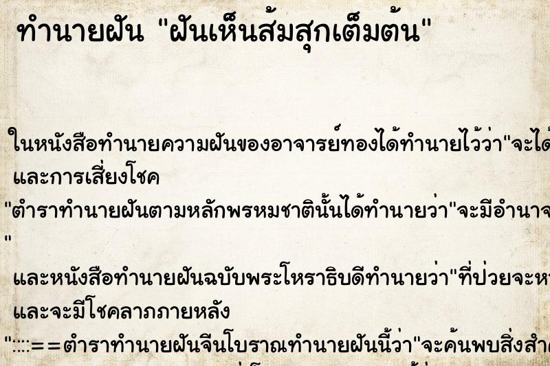 ทำนายฝันฝันเห็นส้มสุกเต็มต้น ทำนายฝันทำนายฝันฝันเห็นส้มสุกเต็มต้น