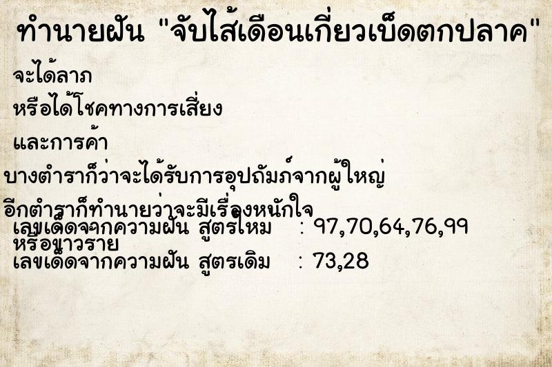 ทำนายฝัน จับไส้เดือนเกี่ยวเบ็ดตกปลาค ทำนายฝัน จับไส้เดือนเกี่ยวเบ็ดตกปลาค