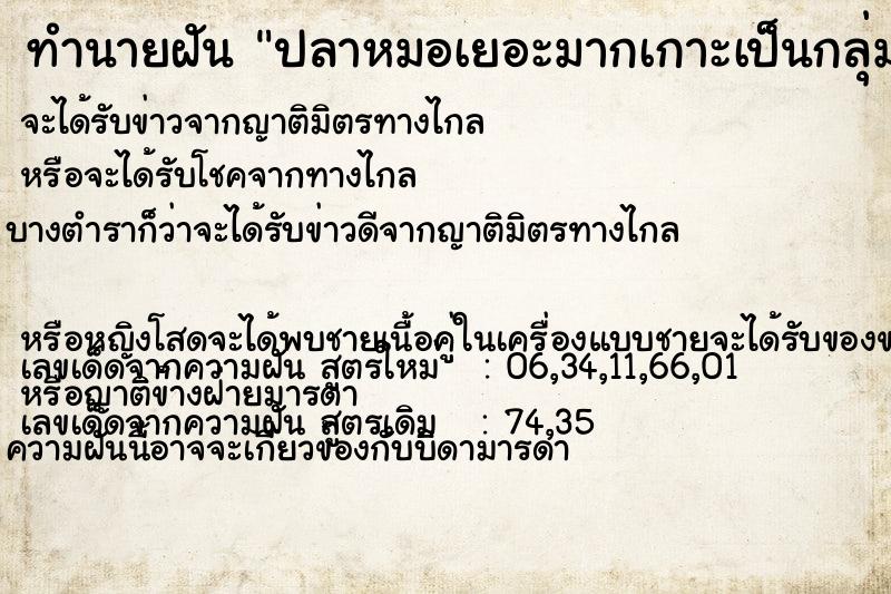 ทำนายฝัน ปลาหมอเยอะมากเกาะเป็นกลุ่ม แม่นๆ ฟรี ด้วยตำราหนังสือทำนายฝันโบราณ ทำนายฝันปลาหมอเยอะมากเกาะเป็นกลุ่ม