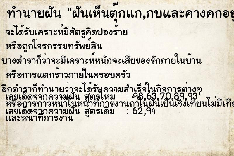 ทำนายฝัน ฝันเห็นตุ๊กแก,กบและคางคกอยู่พร้อมกัน ทำนายฝัน ฝันเห็นตุ๊กแก,กบและคางคกอยู่พร้อมกัน