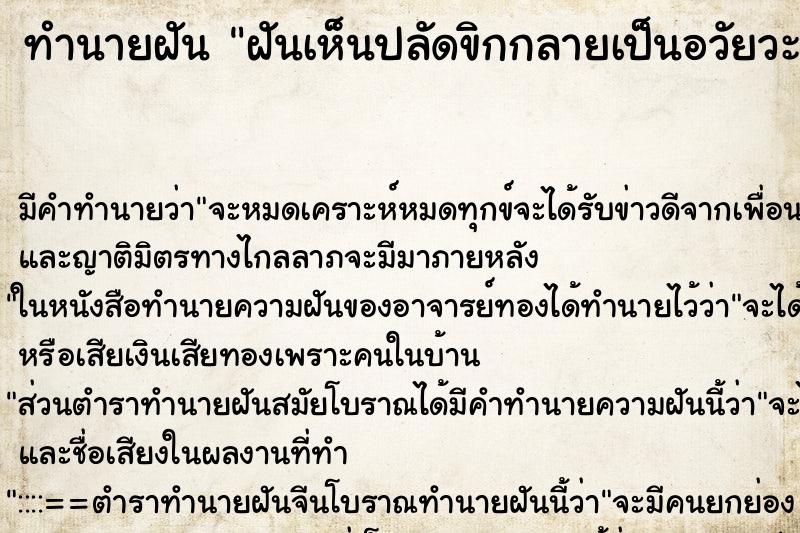 ทำนายฝันฝันเห็นปลัดขิกกลายเป็นอวัยวะเพศชาย ทำนายฝันทำนายฝันฝันเห็นปลัดขิกกลายเป็นอวัยวะเพศชาย