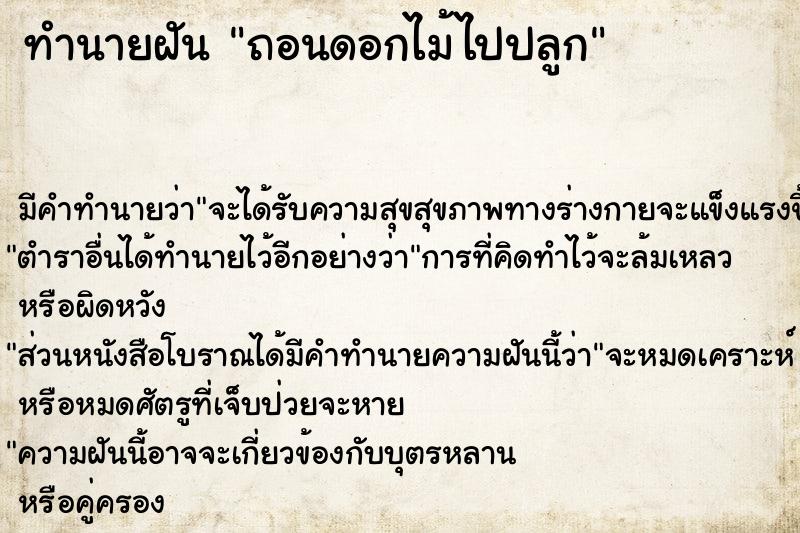 ทำนายฝันทำนายฝันถอนดอกไม้ไปปลูก