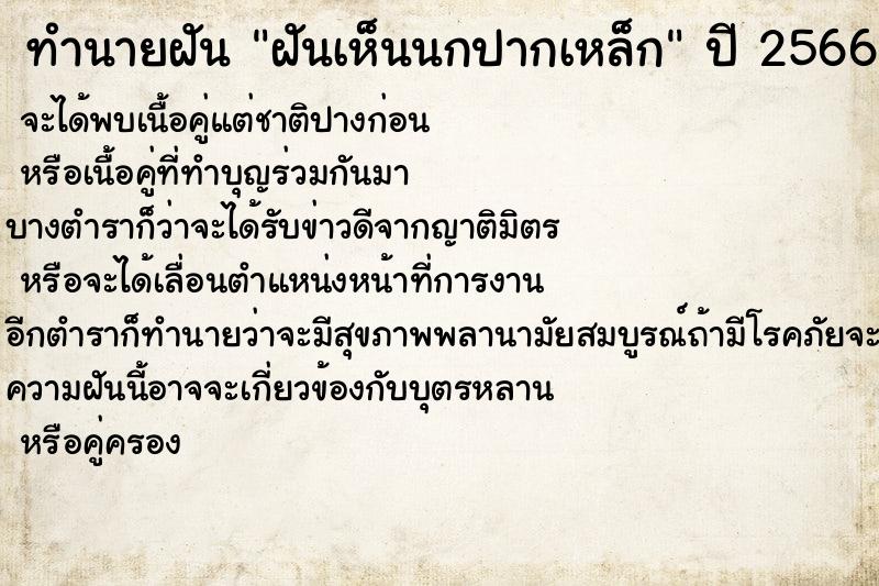 ทำนายฝันฝันเห็นนกปากเหล็ก ทำนายฝันทำนายฝันฝันเห็นนกปากเหล็ก