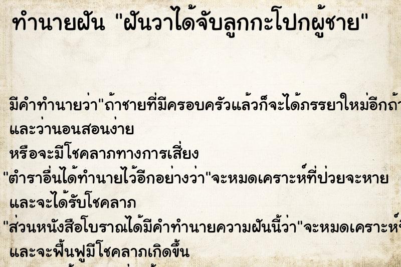 ทำนายฝันฝันวาได้จับลูกกะโปกผู้ชาย ทำนายฝันทำนายฝันฝันวาได้จับลูกกะโปกผู้ชาย