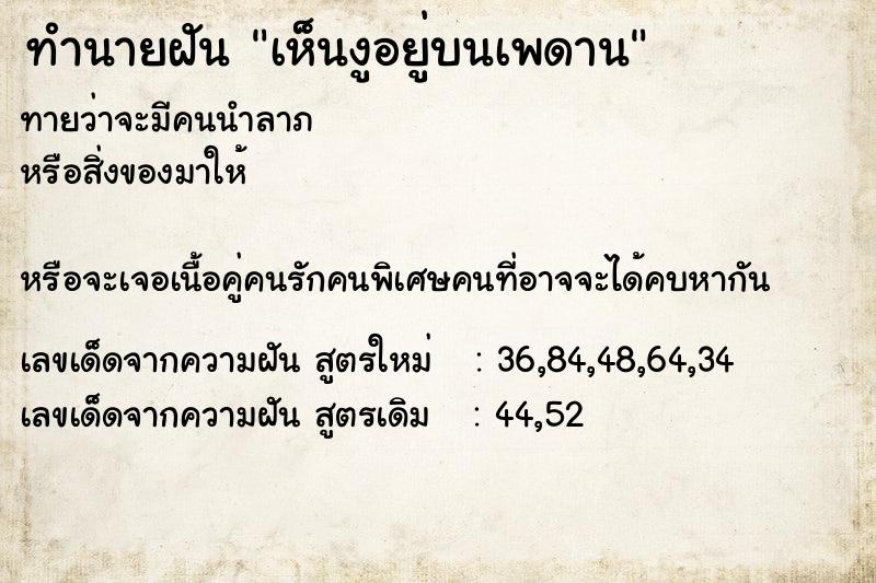 ทำนายฝัน เห็นงูอยู่บนเพดาน ทำนายฝัน เห็นงูอยู่บนเพดาน