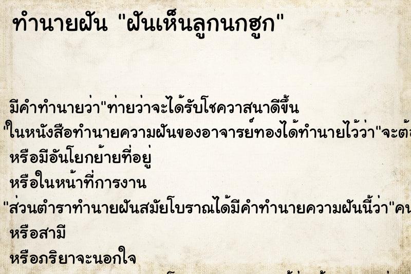 ทำนายฝันฝันเห็นลูกนกฮูก ทำนายฝันทำนายฝันฝันเห็นลูกนกฮูก