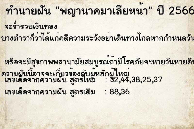 ทำนายฝัน พญานาคมาเลียหน้า