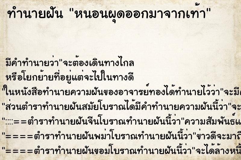ทำนายฝันทำนายฝันหนอนผุดออกมาจากเท้า