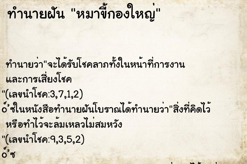 ทำนายฝันหมาขี้กองใหญ่ ทำนายฝันทำนายฝันหมาขี้กองใหญ่