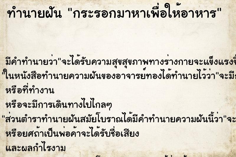 ทำนายฝัน กระรอกมาหาเพื่อให้อาหาร