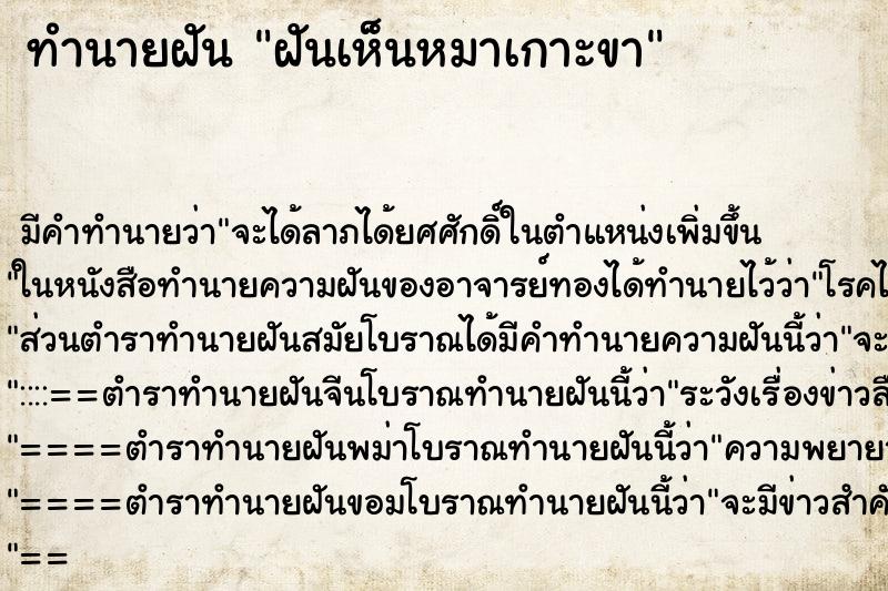ทำนายฝัน ฝันเห็นหมาเกาะขา ทำนายฝัน ฝันเห็นหมาเกาะขา