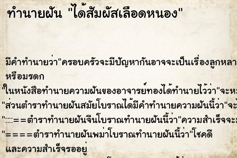 ทำนายฝันได้สัมผัสเลือดหนอง ทำนายฝันทำนายฝันได้สัมผัสเลือดหนอง