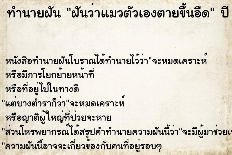 ทำนายฝันฝันว่าแมวตัวเองตายขึ้นอืด ทำนายฝันทำนายฝันฝันว่าแมวตัวเองตายขึ้นอืด