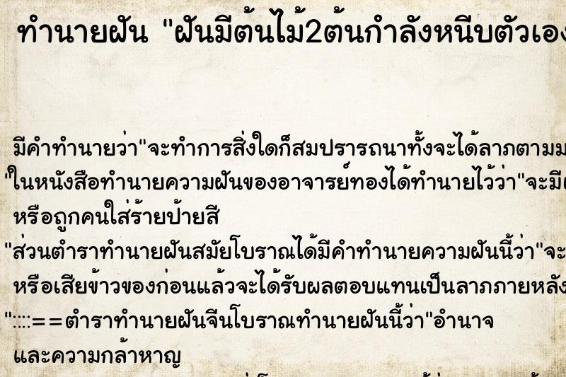 ทำนายฝันฝันมีต้นไม้2ต้นกำลังหนีบตัวเอง ทำนายฝันทำนายฝันฝันมีต้นไม้2ต้นกำลังหนีบตัวเอง