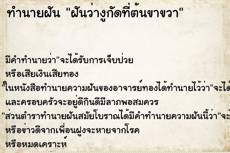 ทำนายฝันฝันว่างูกัดที่ต้นขาขวา ทำนายฝันทำนายฝันฝันว่างูกัดที่ต้นขาขวา