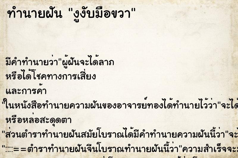 ทำนายฝัน งูงับมือขวา