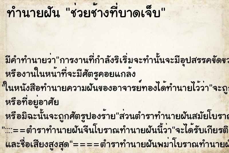 ทำนายฝัน ช่วยช้างที่บาดเจ็บ ทำนายฝัน ช่วยช้างที่บาดเจ็บ