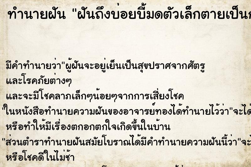 ทำนายฝันฝันถึงบ่อยบี้มดตัวเล็กตายเป็นกอง ทำนายฝันทำนายฝันฝันถึงบ่อยบี้มดตัวเล็กตายเป็นกอง