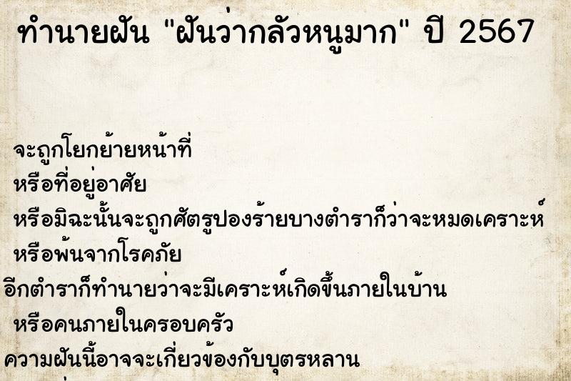 ทำนายฝัน ฝันว่ากลัวหนูมาก ทำนายฝัน ฝันว่ากลัวหนูมาก