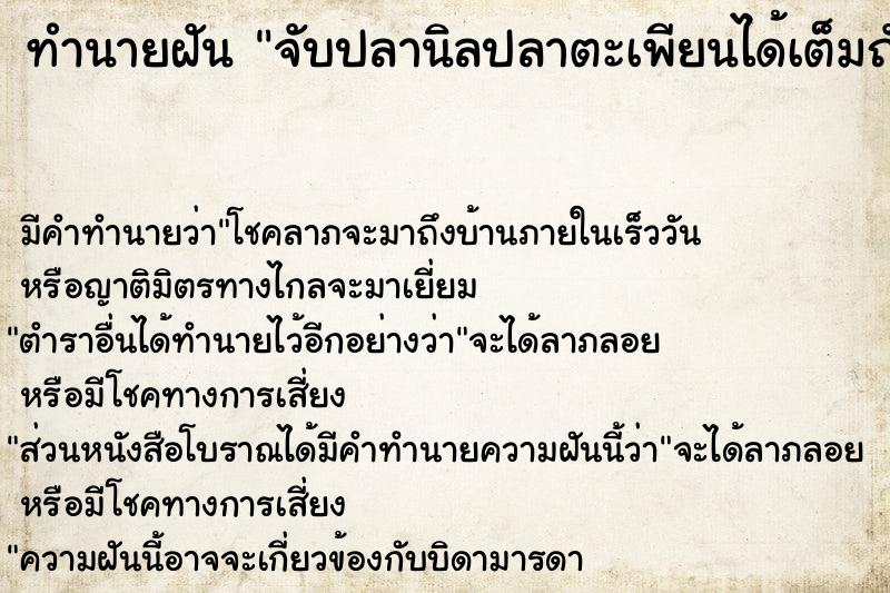 ทำนายฝันจับปลานิลปลาตะเพียนได้เต็มถัง ทำนายฝันทำนายฝันจับปลานิลปลาตะเพียนได้เต็มถัง