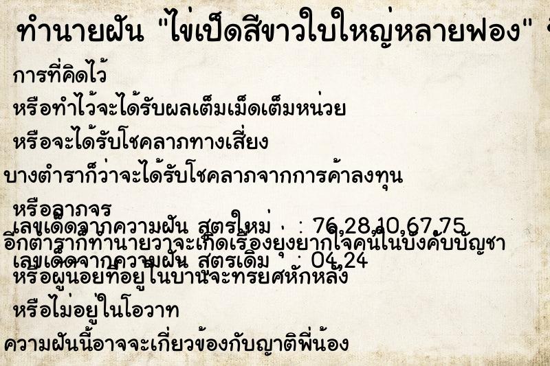 ทำนายฝันไข่เป็ดสีขาวใบใหญ่หลายฟอง ทำนายฝันทำนายฝันไข่เป็ดสีขาวใบใหญ่หลายฟอง