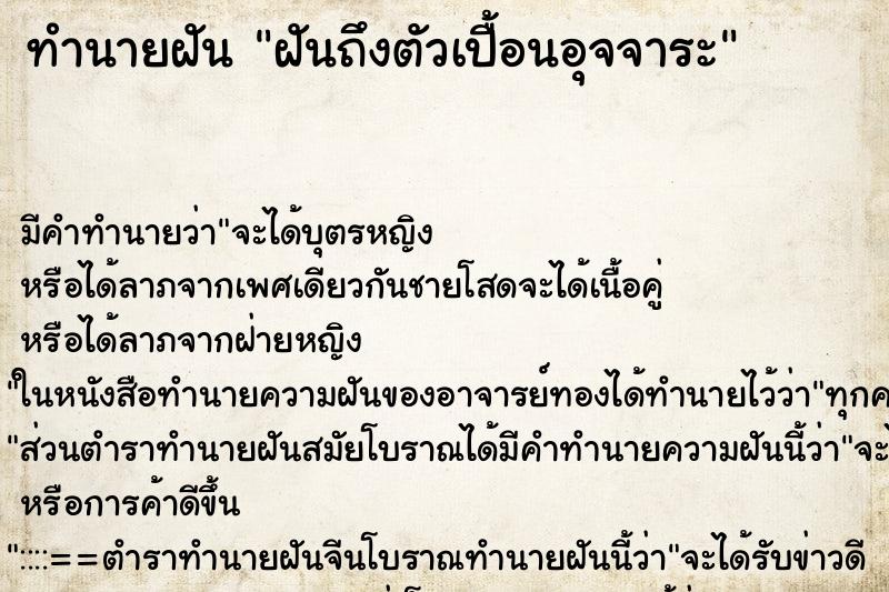 ทำนายฝันฝันถึงตัวเปื้อนอุจจาระ ทำนายฝันทำนายฝันฝันถึงตัวเปื้อนอุจจาระ