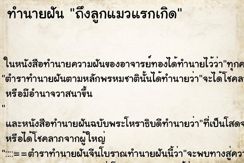 ทำนายฝัน ถึงลูกแมวแรกเกิด ทำนายฝัน ถึงลูกแมวแรกเกิด