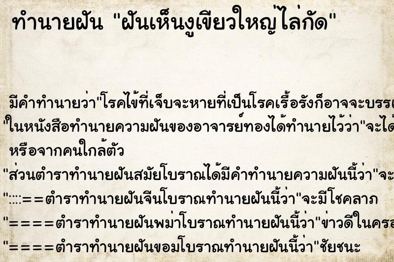 ทำนายฝัน ฝันเห็นงูเขียวใหญ่ไล่กัด ทำนายฝัน ฝันเห็นงูเขียวใหญ่ไล่กัด