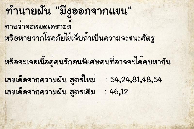 ทำนายฝันมีงูออกจากแขน ทำนายฝันทำนายฝันมีงูออกจากแขน