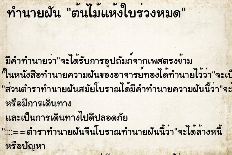 ทำนายฝัน ต้นไม้แห้งใบร่วงหมด ตำราโบราณ แม่นที่สุดในโลก