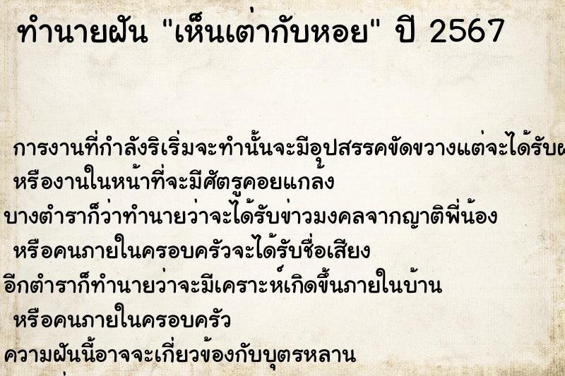 ทำนายฝันทำนายฝันเห็นเต่ากับหอย