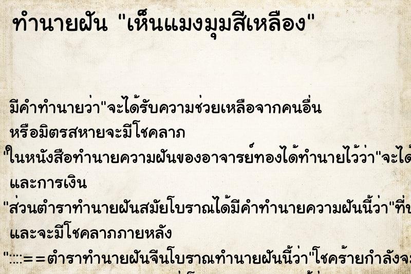 ทำนายฝัน เห็นแมงมุมสีเหลือง ทำนายฝัน เห็นแมงมุมสีเหลือง