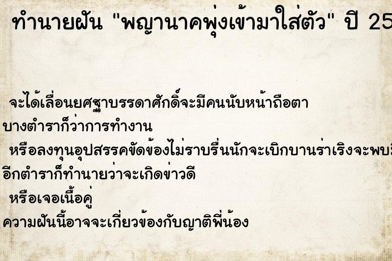ทำนายฝันทำนายฝันพญานาคพุ่งเข้ามาใส่ตัว