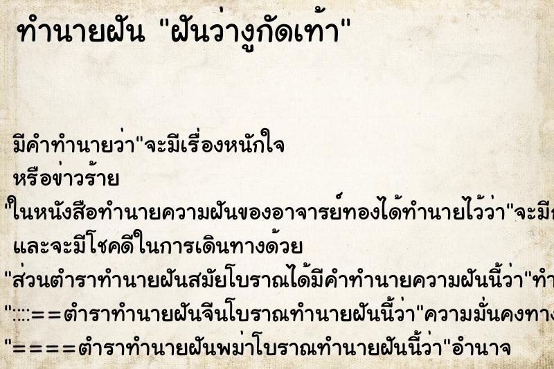 ทำนายฝัน ฝันว่างูกัดเท้า ทำนายฝัน ฝันว่างูกัดเท้า