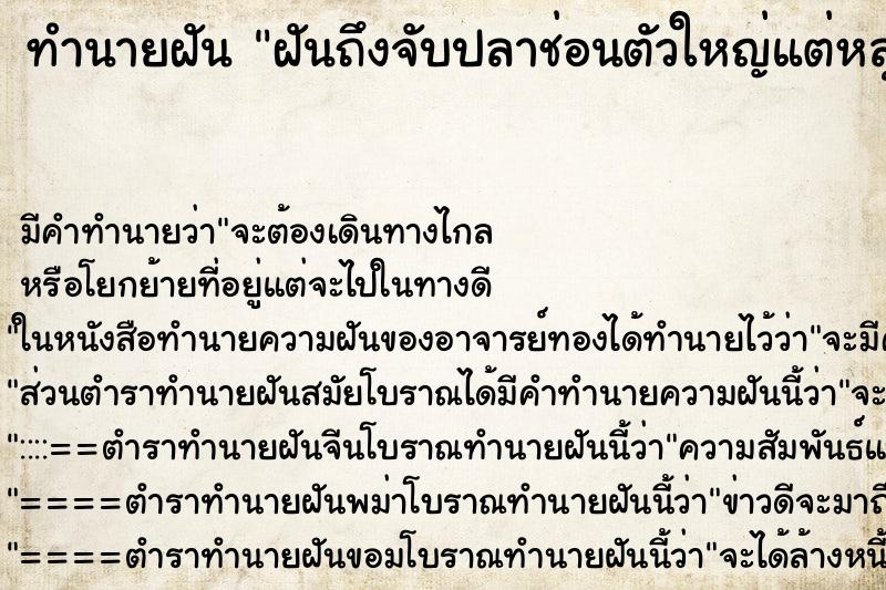 ทำนายฝันทำนายฝันฝันถึงจับปลาช่อนตัวใหญ่แต่หลุด