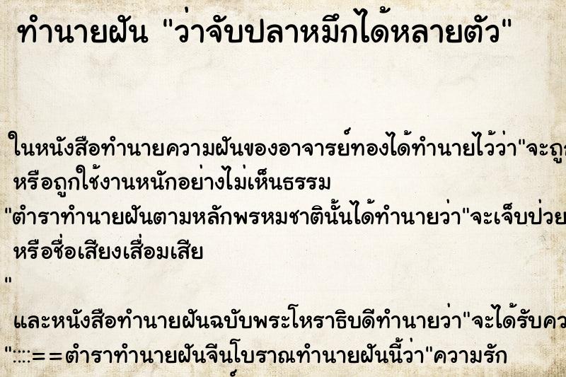 ทำนายฝัน ว่าจับปลาหมึกได้หลายตัว ทำนายฝัน ว่าจับปลาหมึกได้หลายตัว
