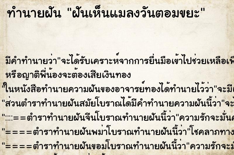 ทำนายฝัน ฝันเห็นแมลงวันตอมขยะ ทำนายฝัน ฝันเห็นแมลงวันตอมขยะ