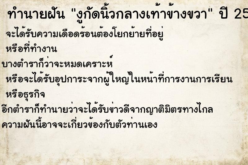 ทำนายฝัน งูกัดนิ้วกลางเท้าข้างขวา ตำราโบราณ แม่นที่สุดในโลก