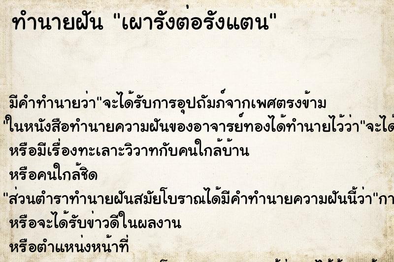 ทำนายฝัน เผารังต่อรังแตน ทำนายฝัน เผารังต่อรังแตน