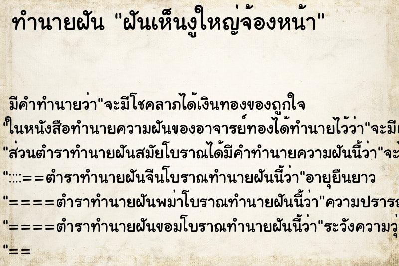 ทำนายฝันฝันเห็นงูใหญ่จ้องหน้า ทำนายฝันทำนายฝันฝันเห็นงูใหญ่จ้องหน้า