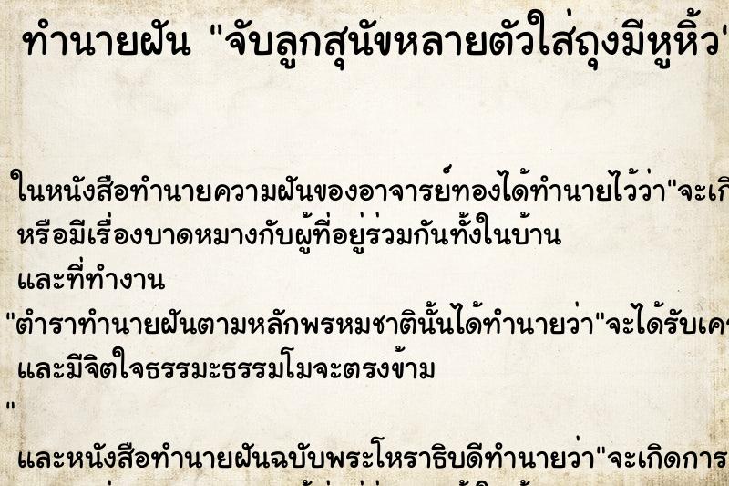 ทำนายฝันทำนายฝันจับลูกสุนัขหลายตัวใส่ถุงมีหูหิ้ว