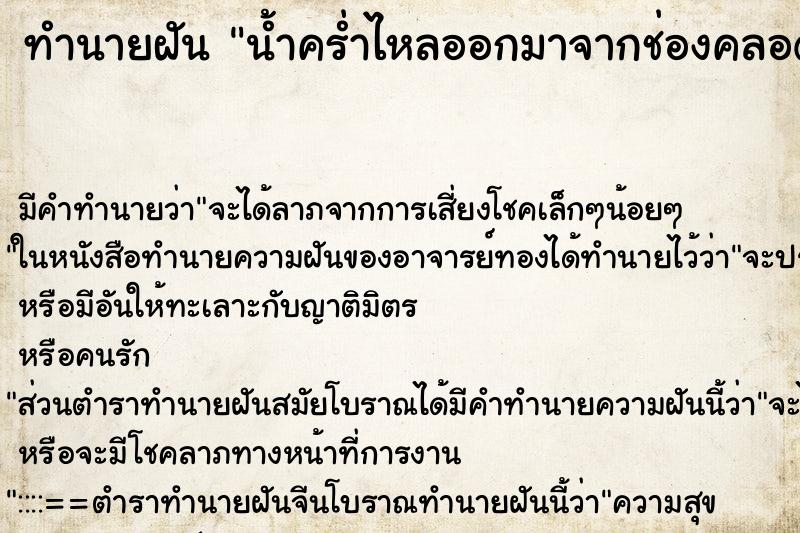 ทำนายฝัน น้ำคร่ำไหลออกมาจากช่องคลอด ตำราโบราณ แม่นที่สุดในโลก