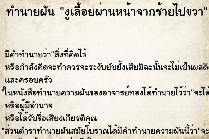 ทำนายฝัน งูเลื้อยผ่านหน้าจากซ้ายไปขวา แม่นๆ ฟรี ด้วยตำราหนังสือทำนายฝันโบราณ ทำนายฝันงูเลื้อยผ่านหน้าจากซ้ายไปขวา