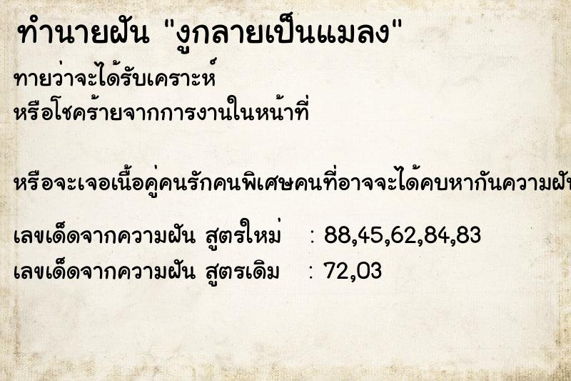 ทำนายฝันงูกลายเป็นแมลง ทำนายฝันทำนายฝันงูกลายเป็นแมลง