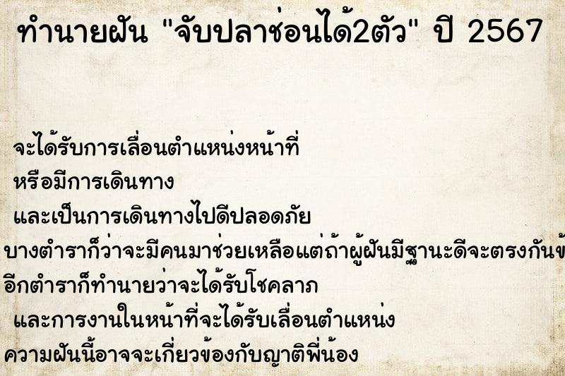 ทำนายฝัน จับปลาช่อนได้2ตัว ทำนายฝัน จับปลาช่อนได้2ตัว